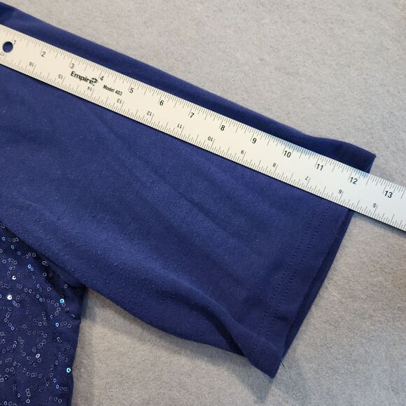 Quacker Factory Womens 1X Top Blue Sequins 3/4 Sleeve - Picture 7 of 7